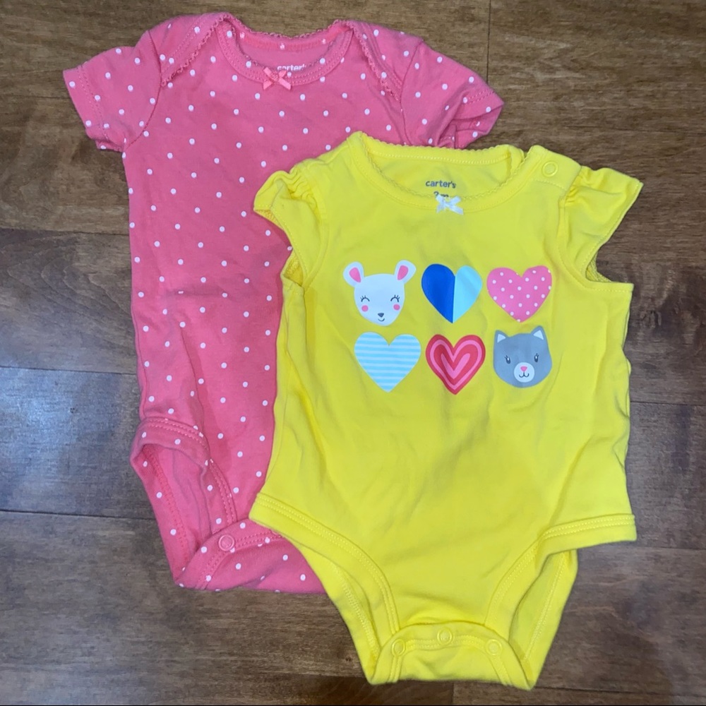Short sleeve onesie without legs, pink polka dots yellow hearts bunny 3m